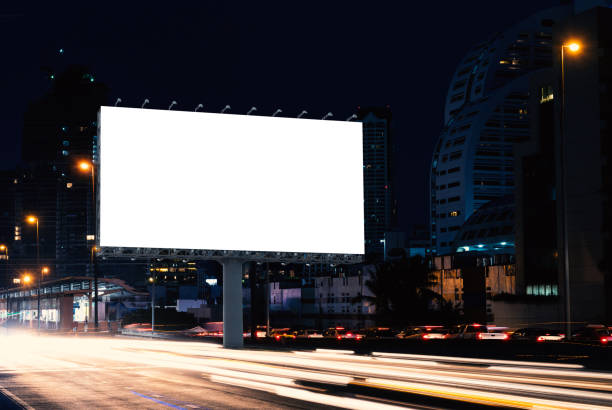 billboard mockup outdoors - billboard symbol city street imagens e fotografias de stock