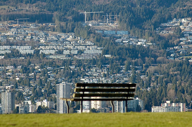 City bench view stock photo