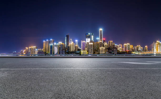 istock Panoramic skyline and modern business office buildings with empty road,empty concrete square floor 969966824