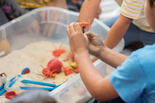 istock Schoolchildren play with pretend insects in sensory bin 969970444
