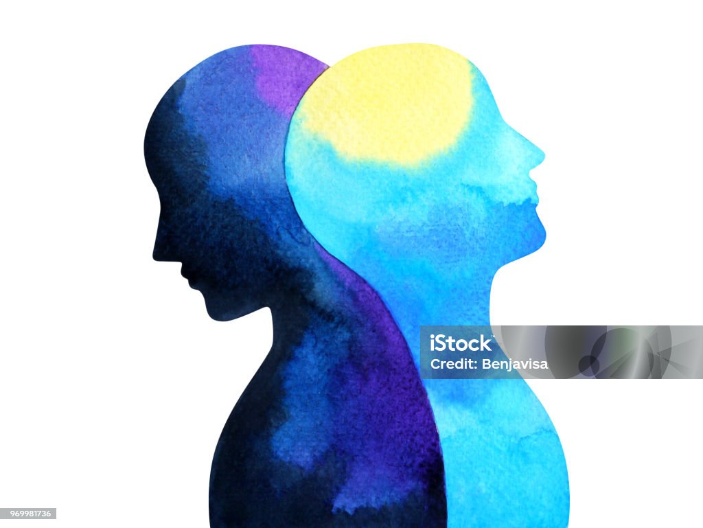 transtorno bipolar mente saúde mental conexão aquarela pintura ilustração mão desenhando o símbolo do projeto - Ilustração de Saúde Mental royalty-free