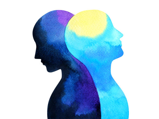 bipolar bozukluk akıl ruh sağlığı bağlantı suluboya resim illüstrasyon el tasarım sembolü çizimi - maneviyat illüstrasyonlar stock illustrations