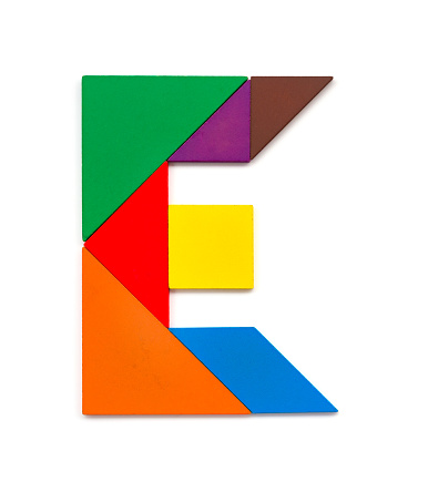 tangram shaped like a letter E on white background