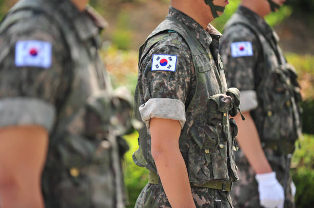 istock The Korean national flags attached to Korean army uniforms 969991016