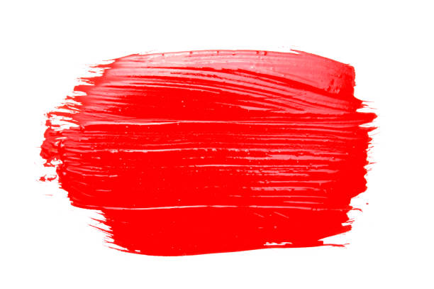 red paint brush strokes texture isolated on white background - oilpaint imagens e fotografias de stock