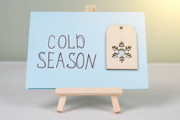 istock Cold season - text on postcard with a symbolic snowflake. 970021524