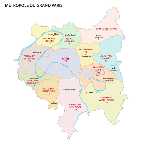 Metropolis of Greater Paris administrative and political map Metropolis of Greater Paris administrative and political vector map ile de france stock illustrations