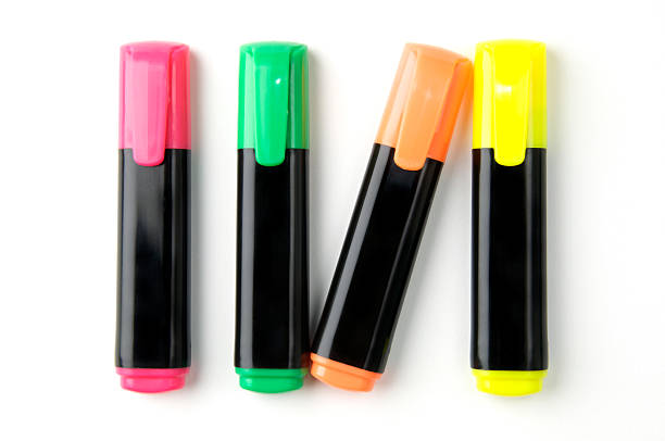 istock Group of aligned highlighter pens, all but one 97002456