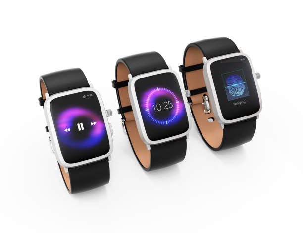 istock Smart watches with black leather wristband isolated on white background 970027736