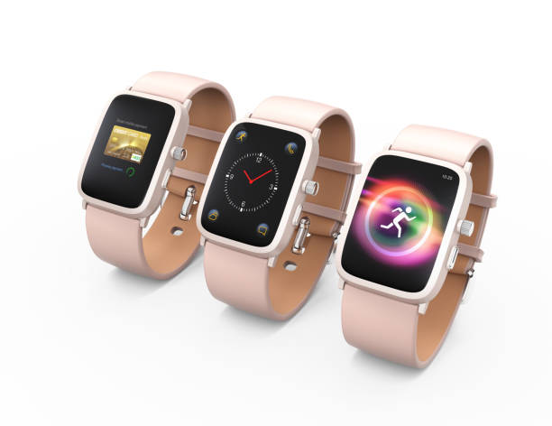 istock Smart watches with black leather wristband isolated on white background 970028428