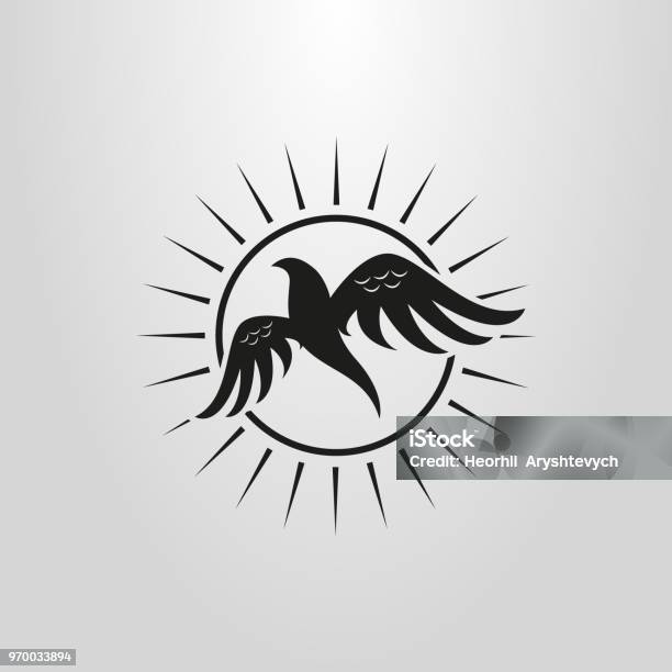 Abstract Bird Icon On The Background Of The Sun Stock Illustration - Download Image Now - Hawk - Bird, Sun, Airplane