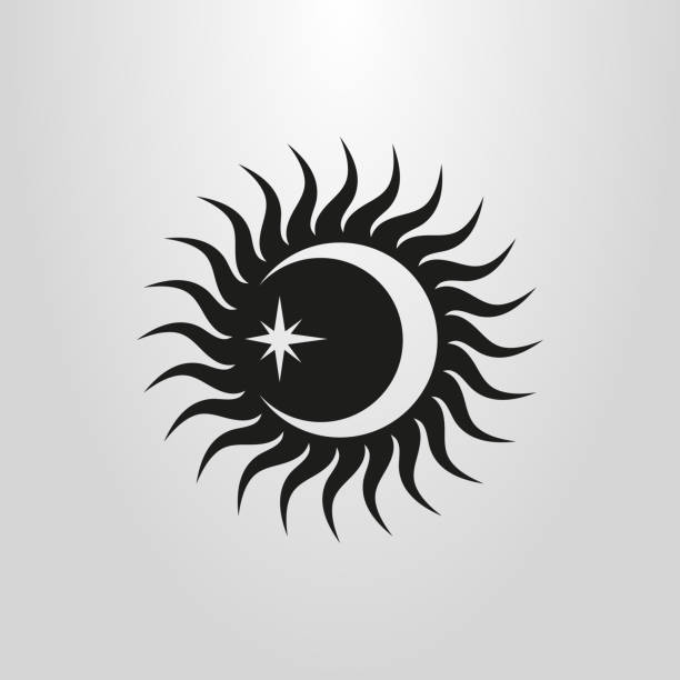 vector flat simple sun, moon and star icon black and white vector flat simple sun, moon and star icon dieng plateau stock illustrations