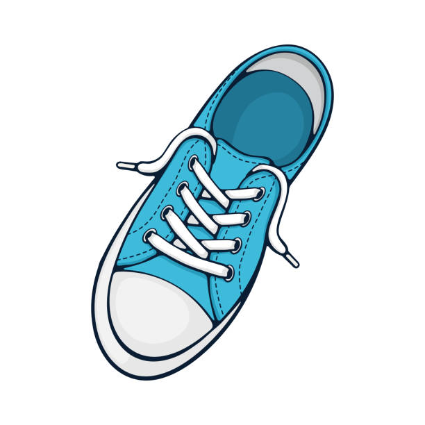 1 블루 섬유 운동 화 고무 발가락 및 느슨한 레이싱 - blue shoes stock illustrations