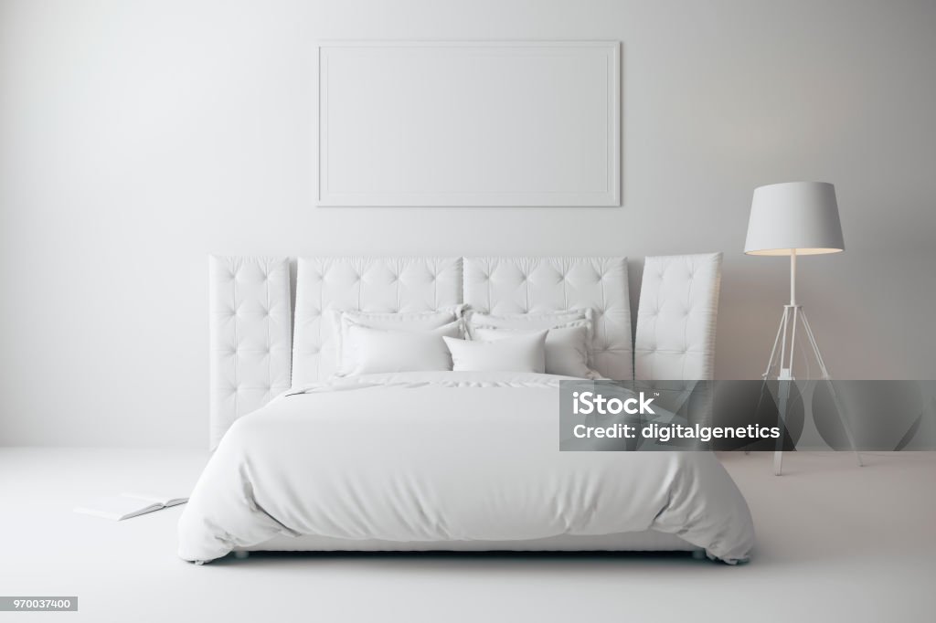 3D render van mooie slaapkamer, industriële stijl - Royalty-free Driedimensionaal Stockfoto