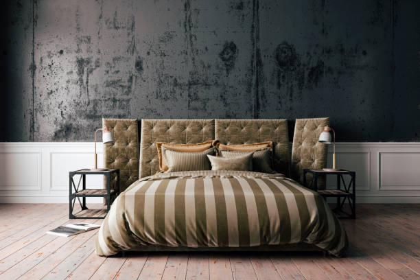 istock 3d render of beautiful bedroom, industrial style 970037610