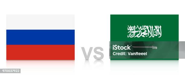 Russia Vs Saudi Arabia Russia 2018 National Flags With Reflection Isolated On White Background Stock Illustration - Download Image Now