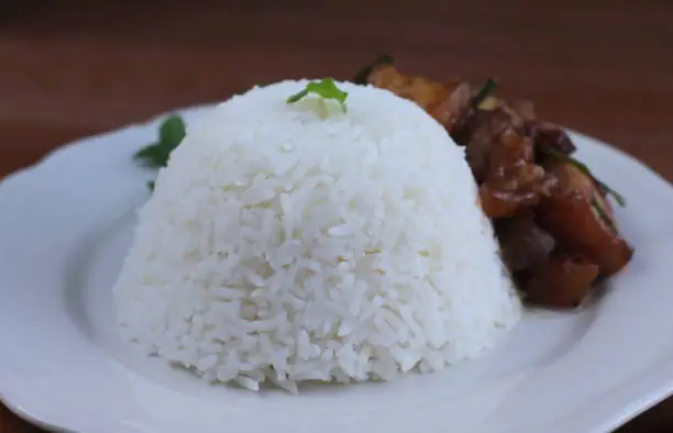 sweet pork with rice food in thai style