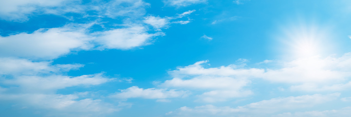 Beautiful blue sky clouds have Pileus on Cumulonimbus Congestus for background. Panorama of sky.