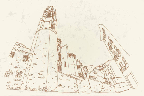 大教堂 de 赫羅納的向量素描。西班牙。 - girona 幅插畫檔、美工圖案、卡通及圖標