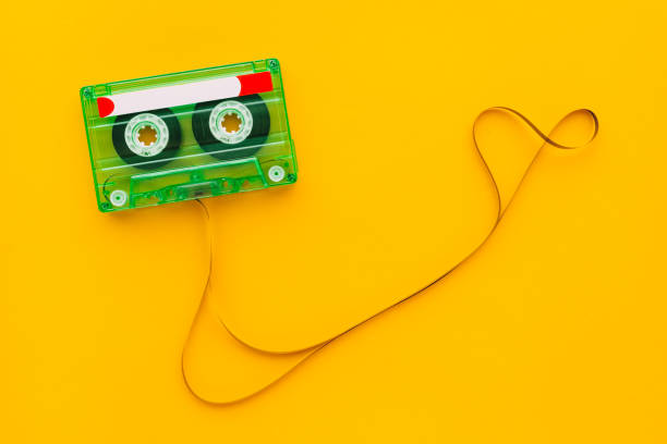 istock Top view of audio cassette with tangled tape 970054264