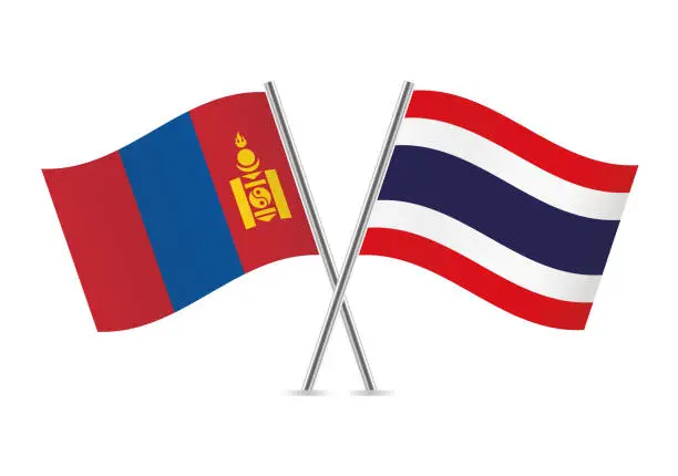 Vector illustration of Mongolia and Thailand flags. Vector illustration.