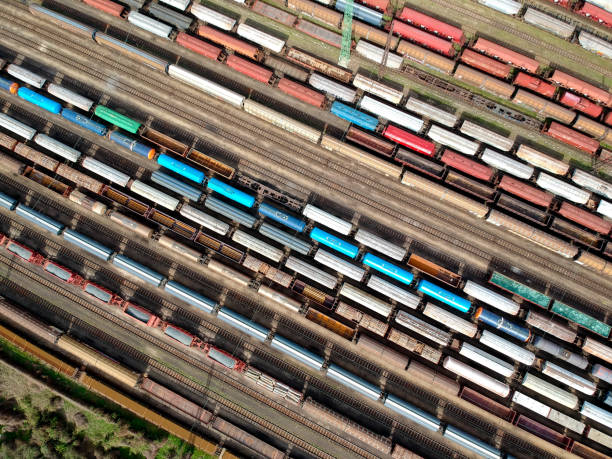 istock Aerial view of trains 970064484
