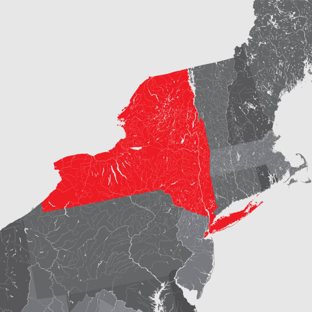 istock Northeastern United States - New York - map with lakes and rivers. 970064696