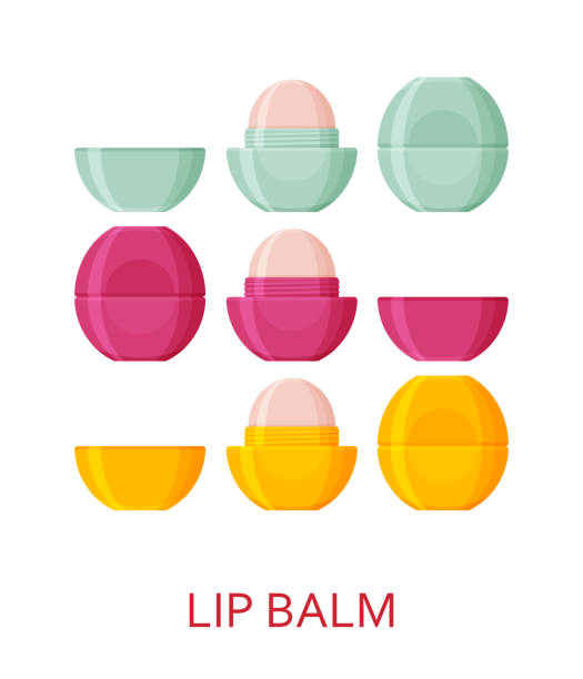 illustrations, cliparts, dessins animés et icônes de ensemble de baume pour les lèvres. collection d’icônes cosmétiques - lip balm illustrations
