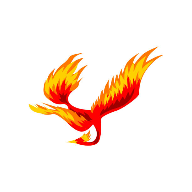 istock Phoenix, flaming fairytale firebird flying vector Illustration on a white background 970081372