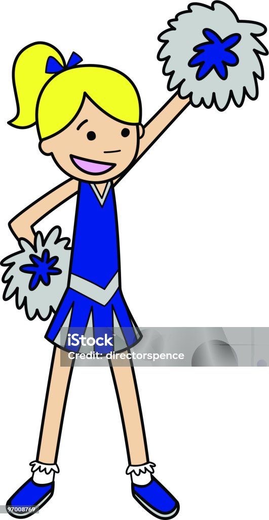 Młody Cheerleaderka Pom Poms kibicem zespołu - Grafika wektorowa royalty-free (Białe tło)