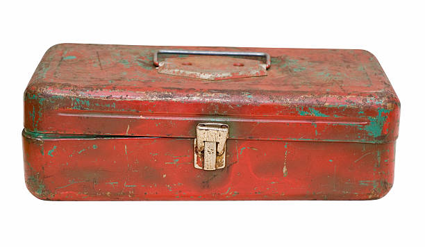 Old, Rusty, Retro, descamación Caja de herramientas de pintura metálica, abollado - foto de stock