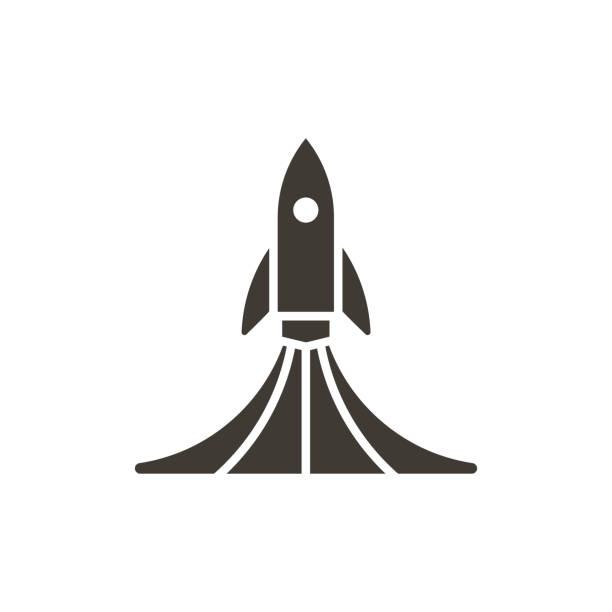ikona startu rocka. wektor projekt statku kosmicznego podnoszenia off z ilustracji dymu - takeoff stock illustrations