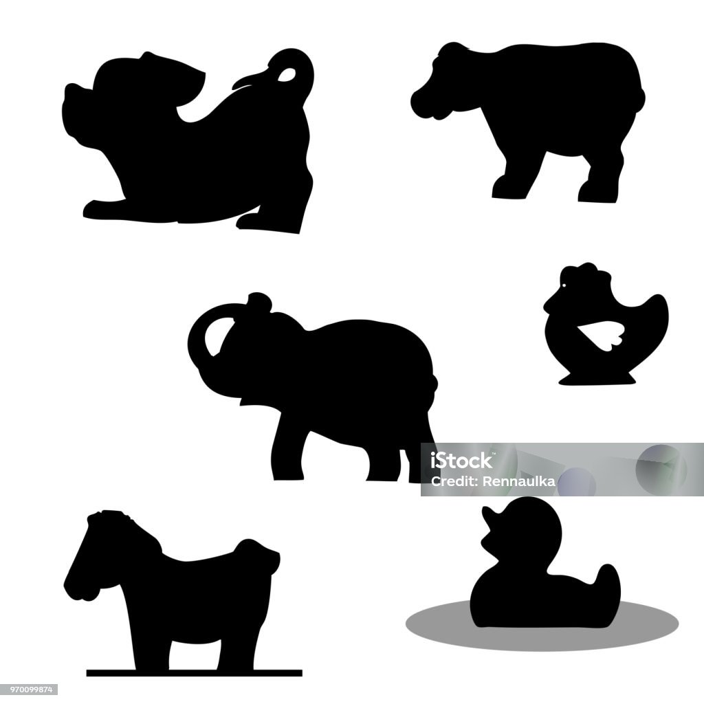 Vector set,  black silhouette of animals - dog, cow, elephant, hen, duck, horse Vector set,  black silhouette of animals - dog, cow, elephant, hen, duck, horse - illustration Dog stock vector