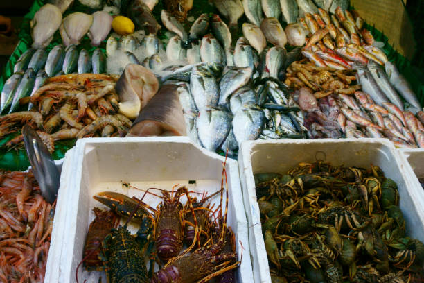 istock fresh seafood, fish on the market 970100338