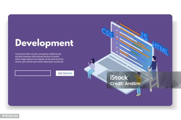 Development Software Big Image Software Development Isometric Programmer At Work Big Data Processing ...