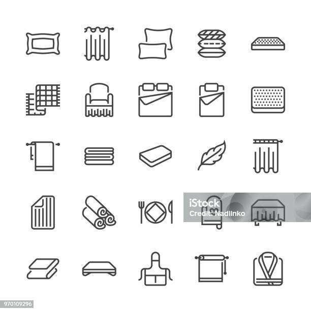 Bedding Flat Line Icons Orthopedics Mattresses Bedroom Linen Pillows Sheets Set Blanket And Duvet Illustrations Thin Signs For Interior Store Pixel Perfect 48x48 Stock Illustration - Download Image Now