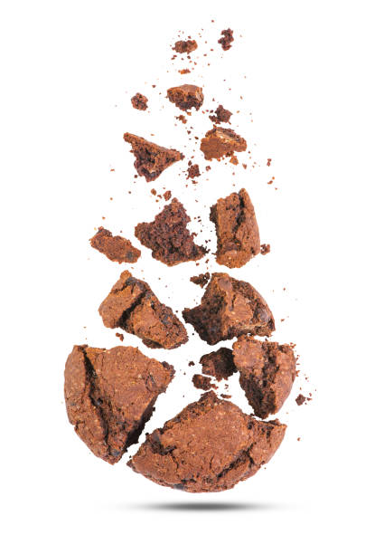 galleta roto aislado sobre un fondo blanco - biscuit brown cake unhealthy eating fotografías e imágenes de stock