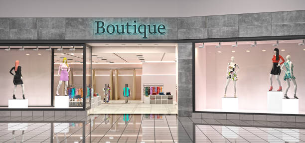istock Boutique facade with clothes in 3d illustration 970110620