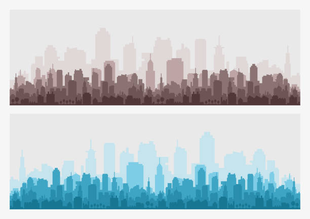 stockillustraties, clipart, cartoons en iconen met abstract city skyline - horizontale banner webachtergrond bouwen. silhouet van de stad. gebouwen silhouet stadsgezicht - andrej