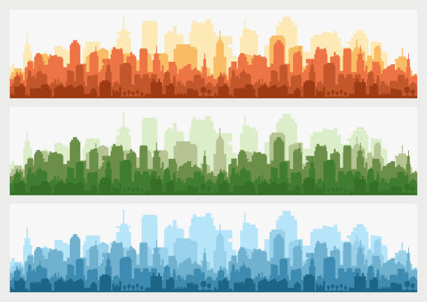 stockillustraties, clipart, cartoons en iconen met abstract city skyline - horizontale banner webachtergrond bouwen. silhouet van de stad. gebouwen silhouet stadsgezicht - andrej