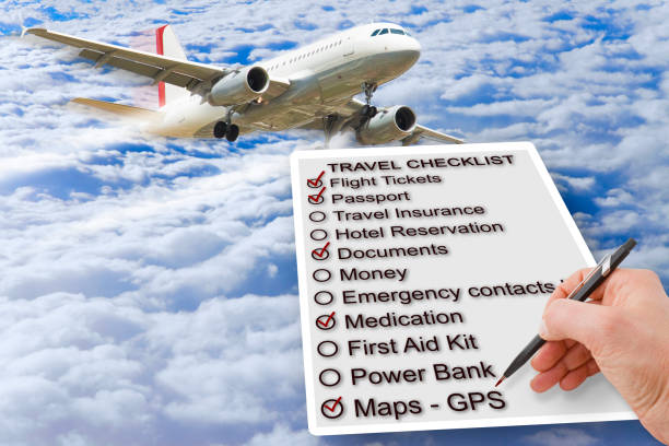 istock Hand write a Travel Checklist over a cloudy sky and airplane - concept image 970113712