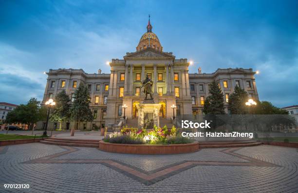 Colorado State Capitol At Night Stock Photo - Download Image Now - Colorado, Denver, Library of Congress