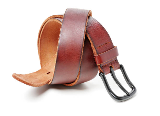 istock Brown leather belt isolated on white background 970133614