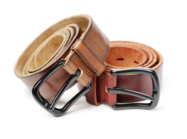 istock Brown leather belt isolated on white background 970133888
