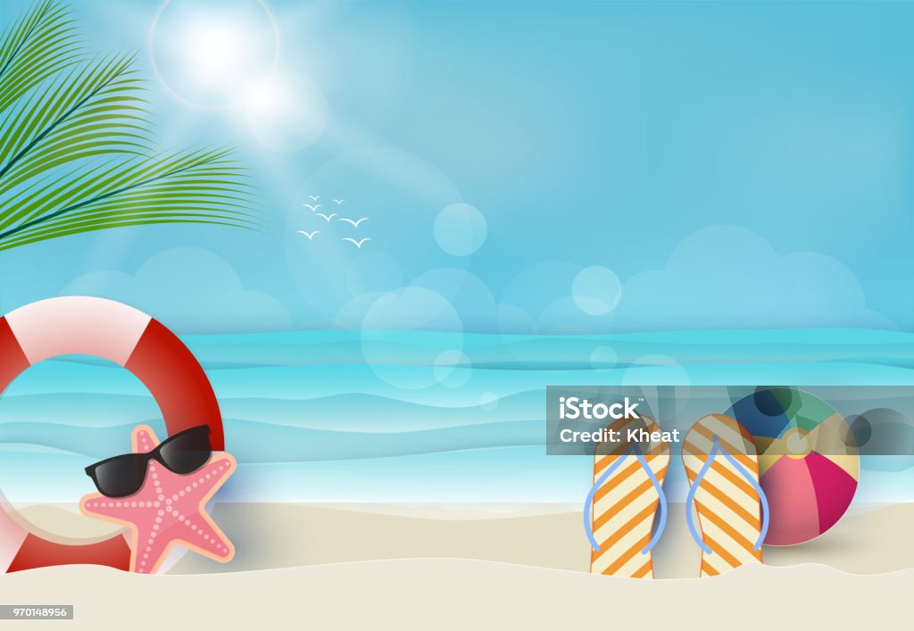 Summer holiday background, nautical concept. Paper art, paper craft style illustration Summer stock vector