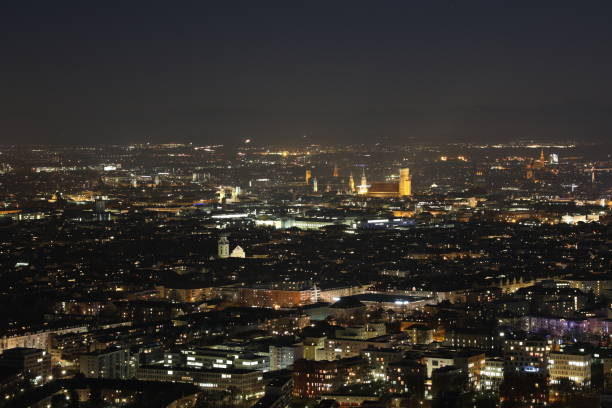 istock Munich Germany aerial view night city 970151294