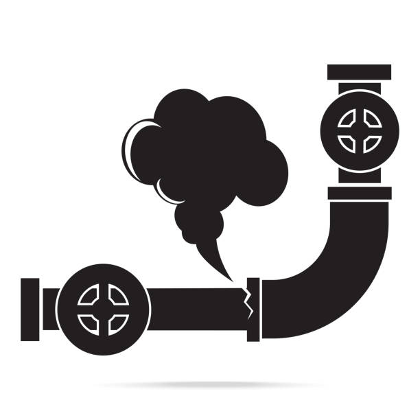 ilustrações de stock, clip art, desenhos animados e ícones de gas leak pipe icon. pollution gas pipe icon sign - burst pipe