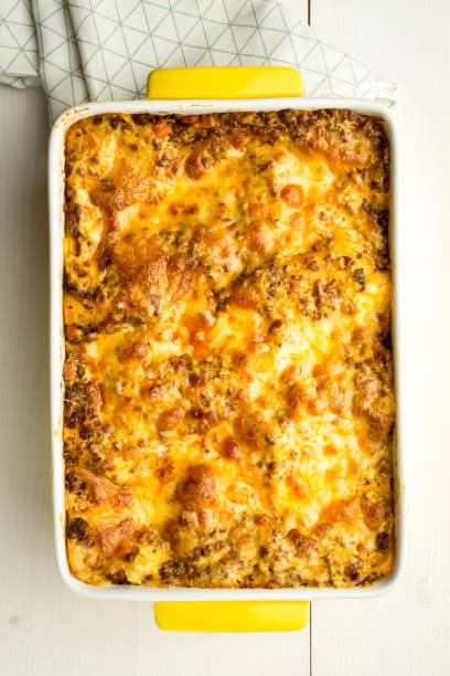 istock Homemade Meat Lasagna on White Wooden Table. Top View. 970155866