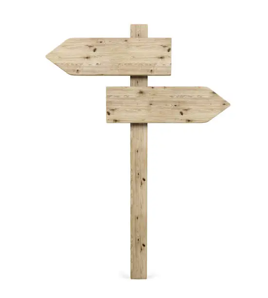 Blank Opposite Direction Wooden Arrow Sign, 3D Rendering