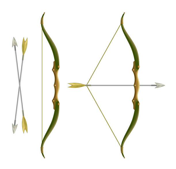 Bow and arrows Bow and arrows on a white background archery bow stock illustrations